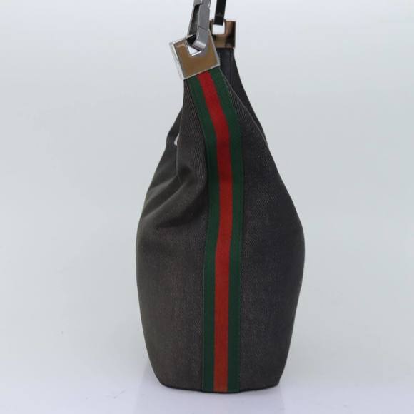 GUCCI Web Sherry Line Shoulder Bag Canvas Gray Red Green 01234 Auth 76421 - Picture 3 of 16